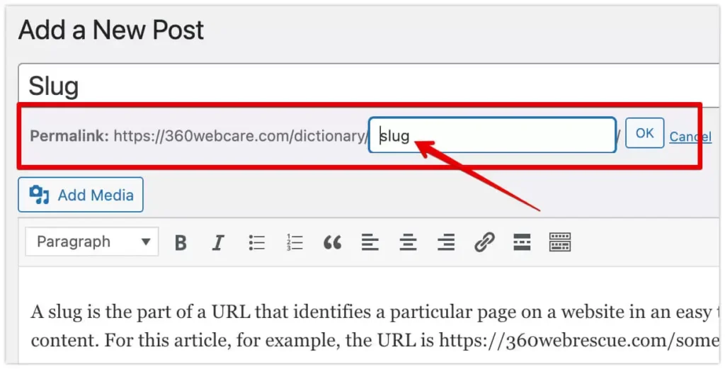 How to edit slug in WordPress